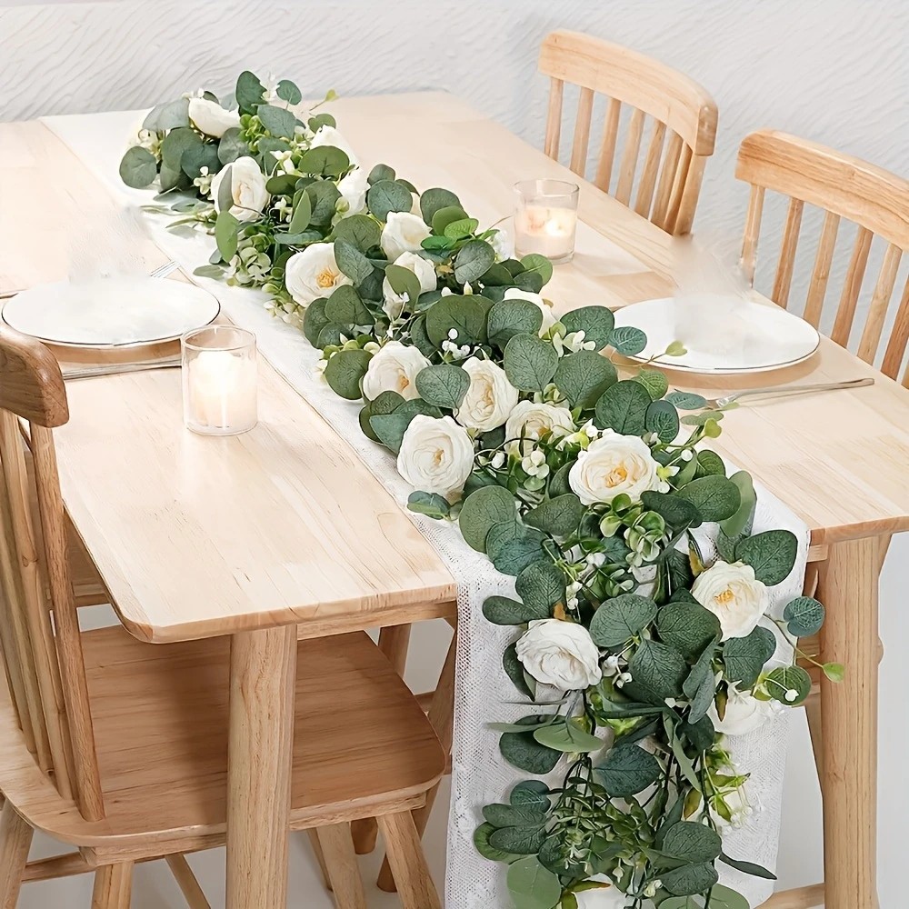 Eucalyptus Preserved - 70inch Eucalyptus and Rose Garlands -