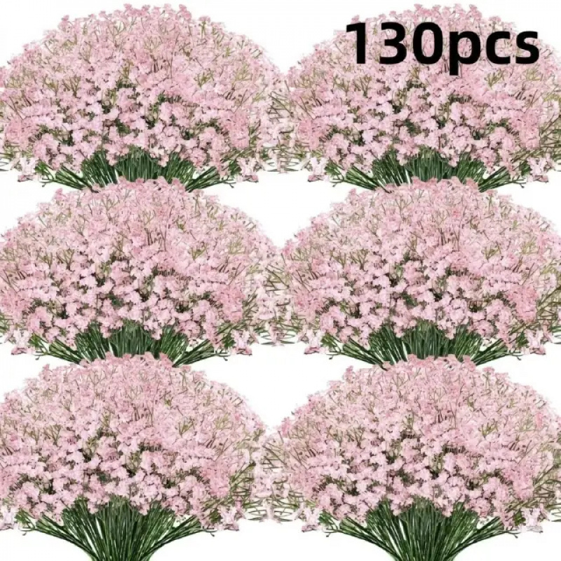 Baby Breath Dried - 130-Stem Pink Gypsophila Artificial Flower Bouquet,